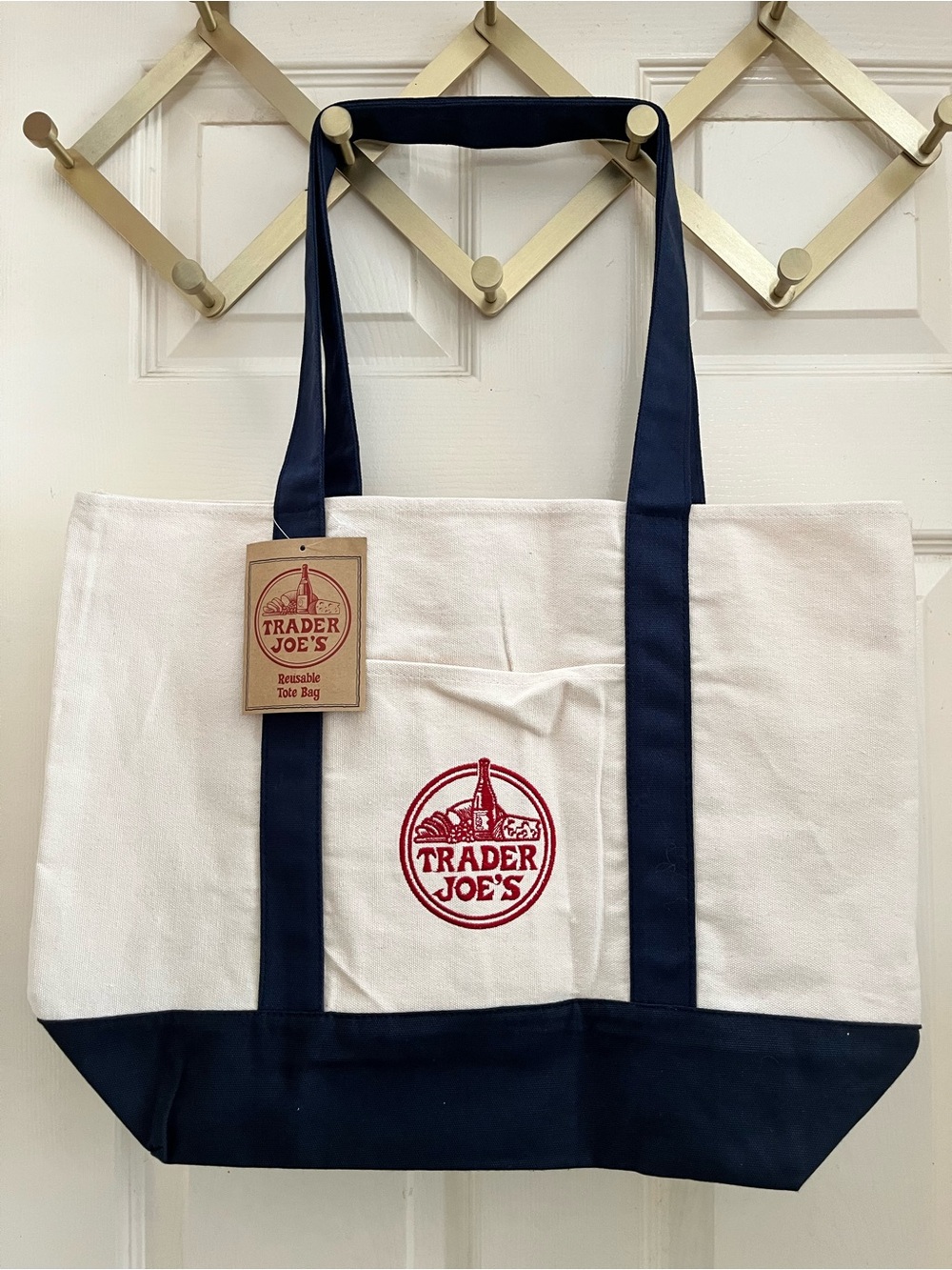 Navy & White/Cream Canvas Reusable Tote/Market Bag